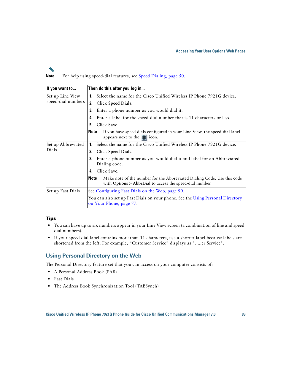 Using personal directory on the web | Cisco Cisco Unified Wireless IP Phone 7921G User Manual | Page 97 / 124