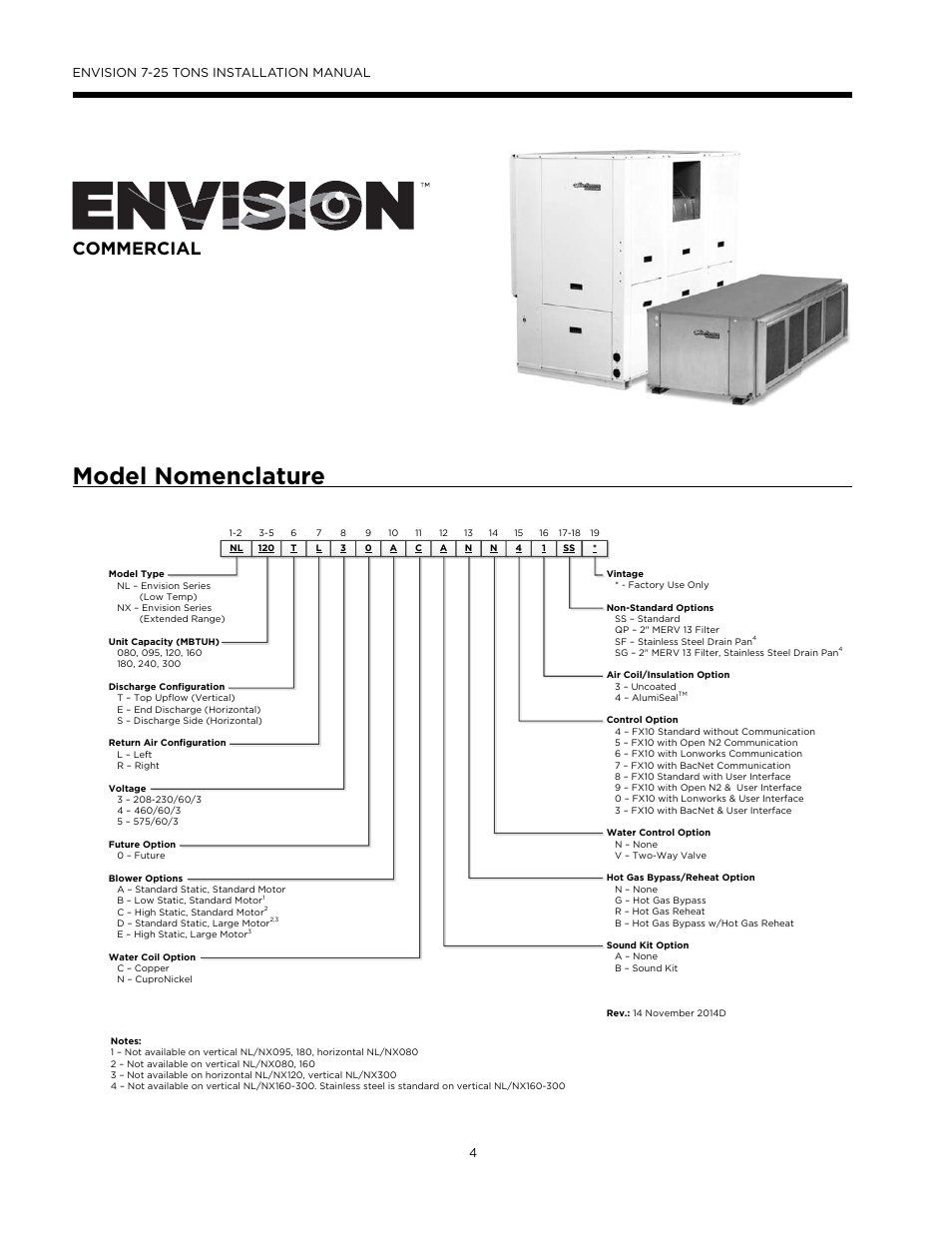 Model nomenclature, Commercial | WaterFurnace Envision (XL) User Manual | Page 3 / 43