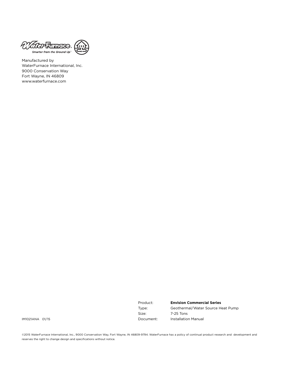 WaterFurnace Envision (XL) User Manual | Page 43 / 43