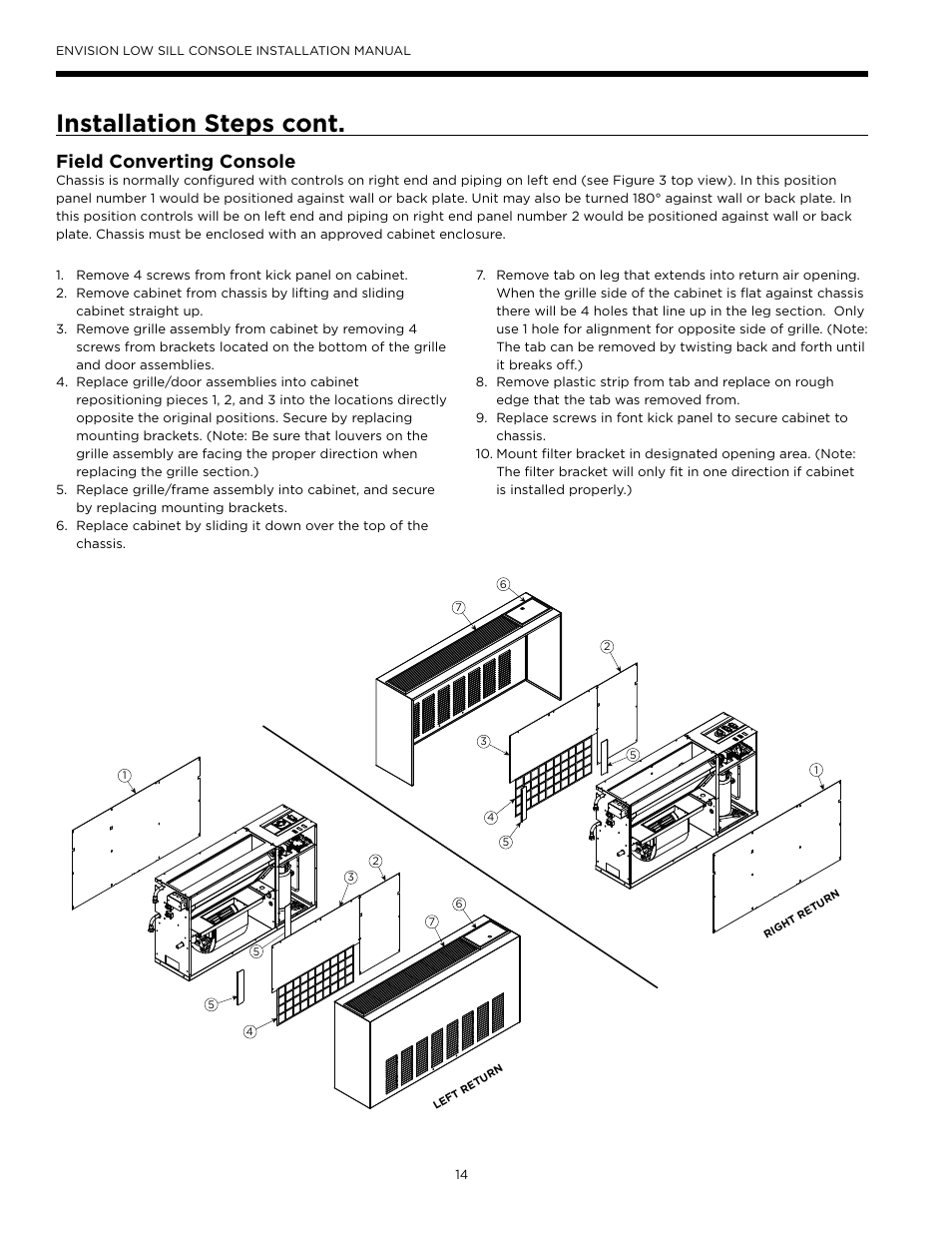 Installation steps cont, Field converting console | WaterFurnace Envision Low Sill User Manual | Page 14 / 48