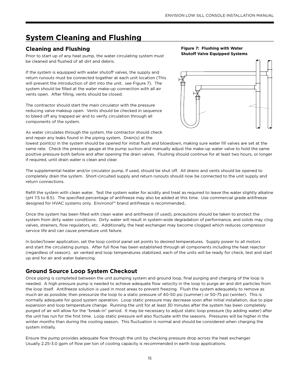 System cleaning and flushing, Cleaning and flushing, Ground source loop system checkout | WaterFurnace Envision Low Sill User Manual | Page 15 / 48