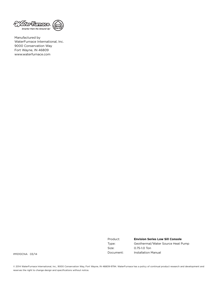 WaterFurnace Envision Low Sill User Manual | Page 48 / 48