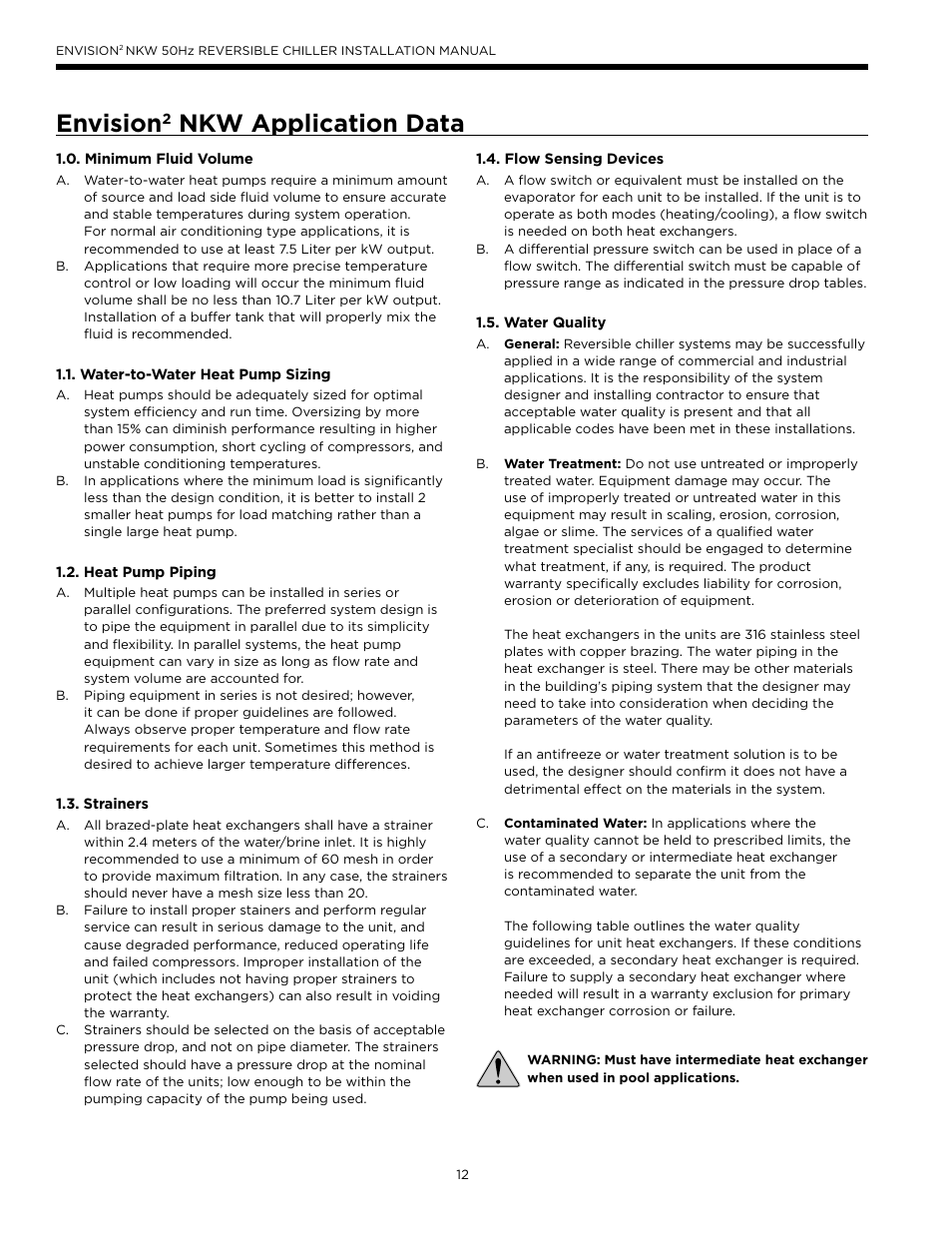 Envision2 nkw application data, Envision, Nkw application data | WaterFurnace Series NXW User Manual | Page 12 / 42