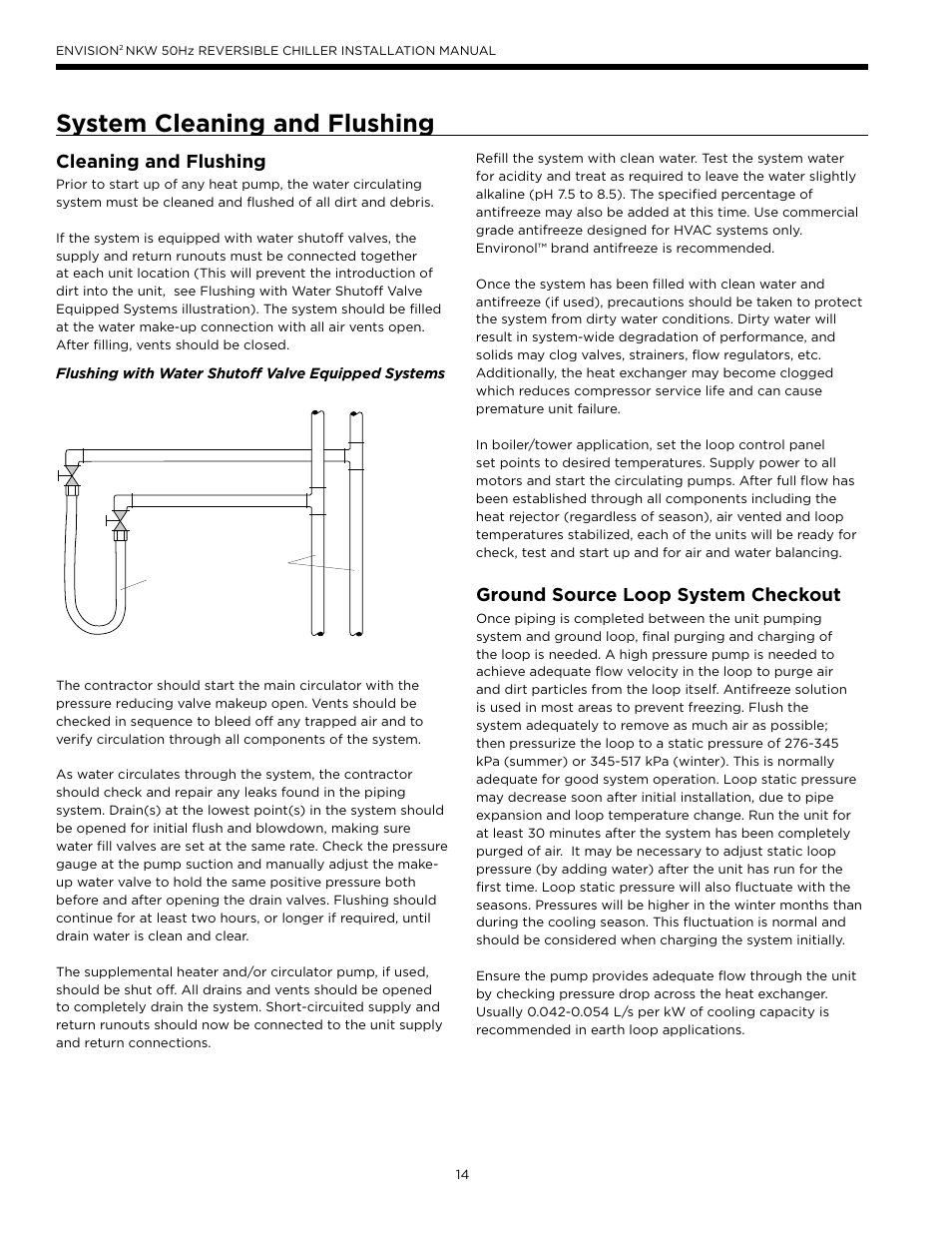 System cleaning and flushing, Cleaning and flushing, Ground source loop system checkout | WaterFurnace Series NXW User Manual | Page 14 / 42