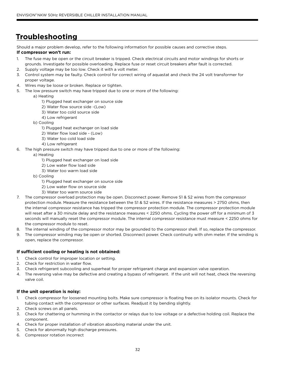 Troubleshooting | WaterFurnace Series NXW User Manual | Page 32 / 42