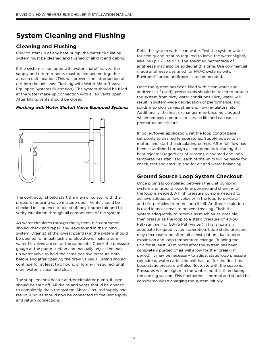 System cleaning and flushing, Cleaning and flushing, Ground source loop system checkout | WaterFurnace Envision2 NXW Chiller User Manual | Page 14 / 44