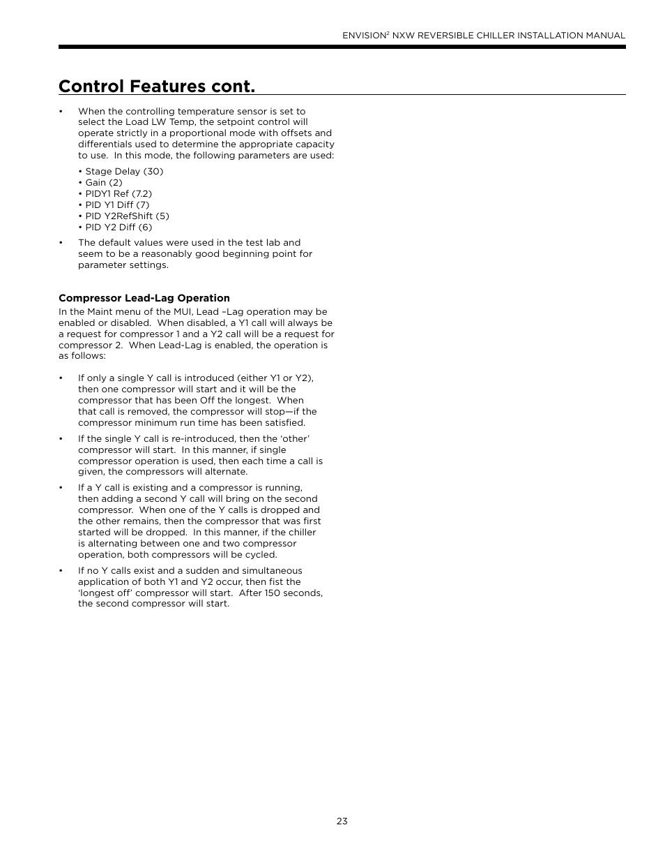 Control features cont | WaterFurnace Envision2 NXW Chiller User Manual | Page 23 / 44