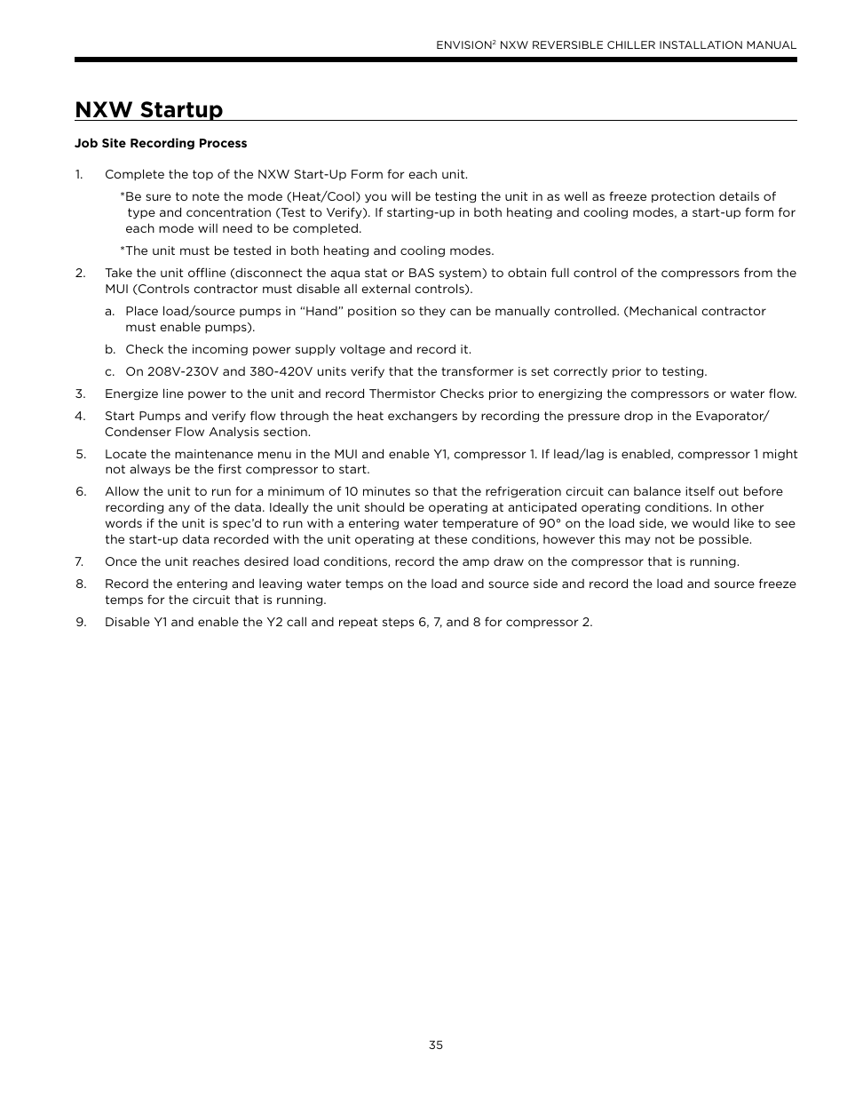 Nxw startup | WaterFurnace Envision2 NXW Chiller User Manual | Page 35 / 44