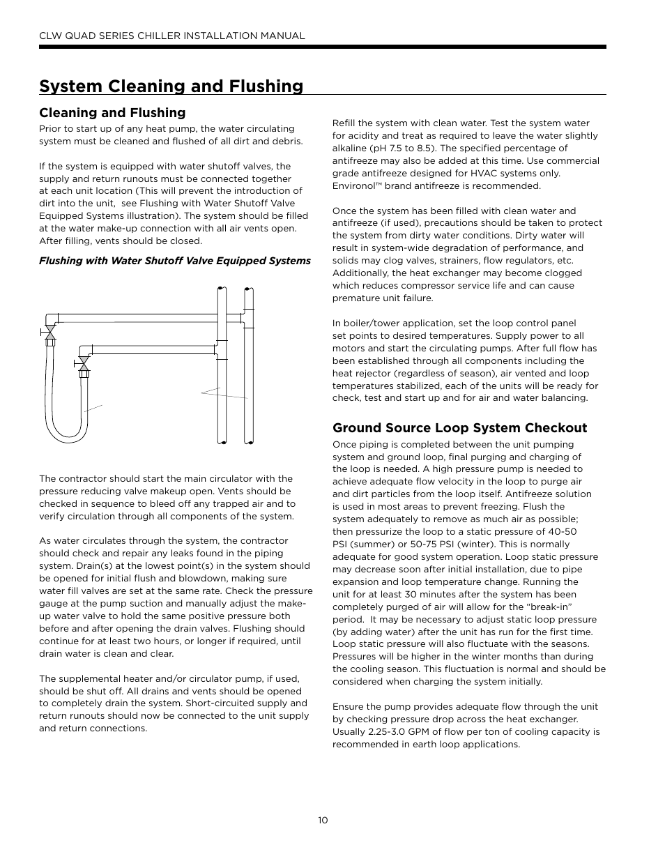 System cleaning and flushing, Cleaning and flushing, Ground source loop system checkout | WaterFurnace CLW Chiller User Manual | Page 10 / 28