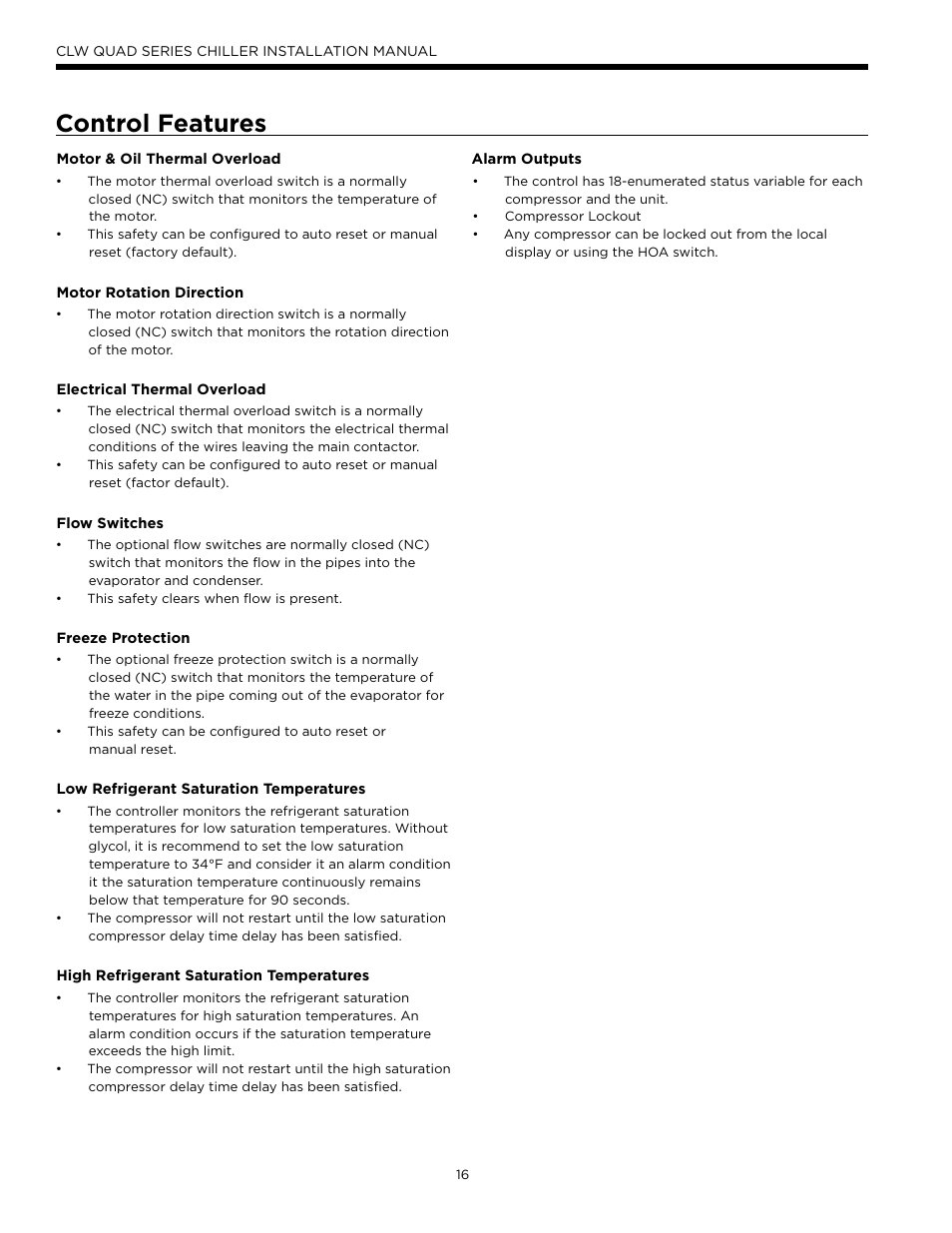 Control features | WaterFurnace CLW Chiller User Manual | Page 16 / 28