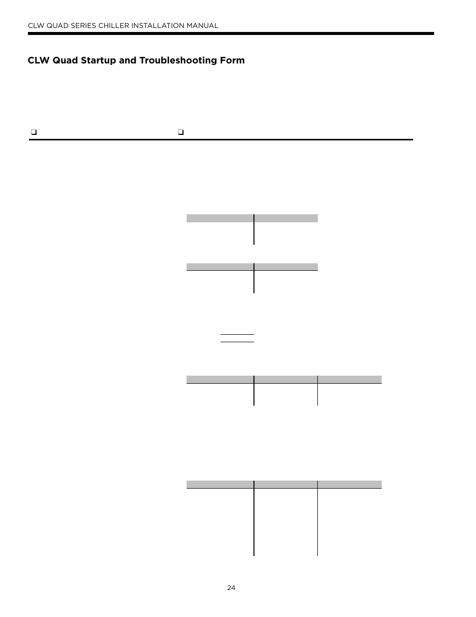 Clw quad startup and troubleshooting form | WaterFurnace CLW Chiller User Manual | Page 24 / 28