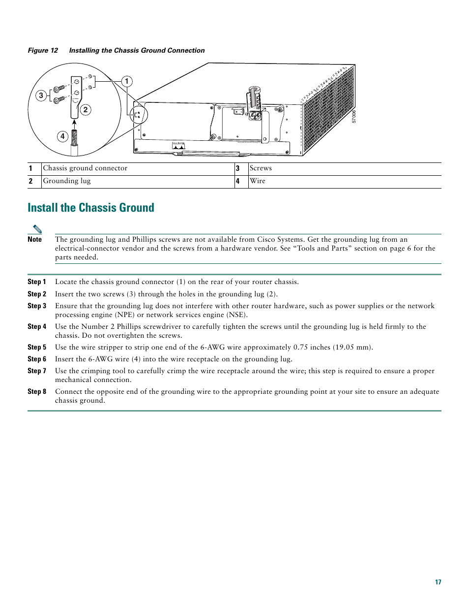 Install the chassis ground | Cisco 7200 VXR User Manual | Page 17 / 48