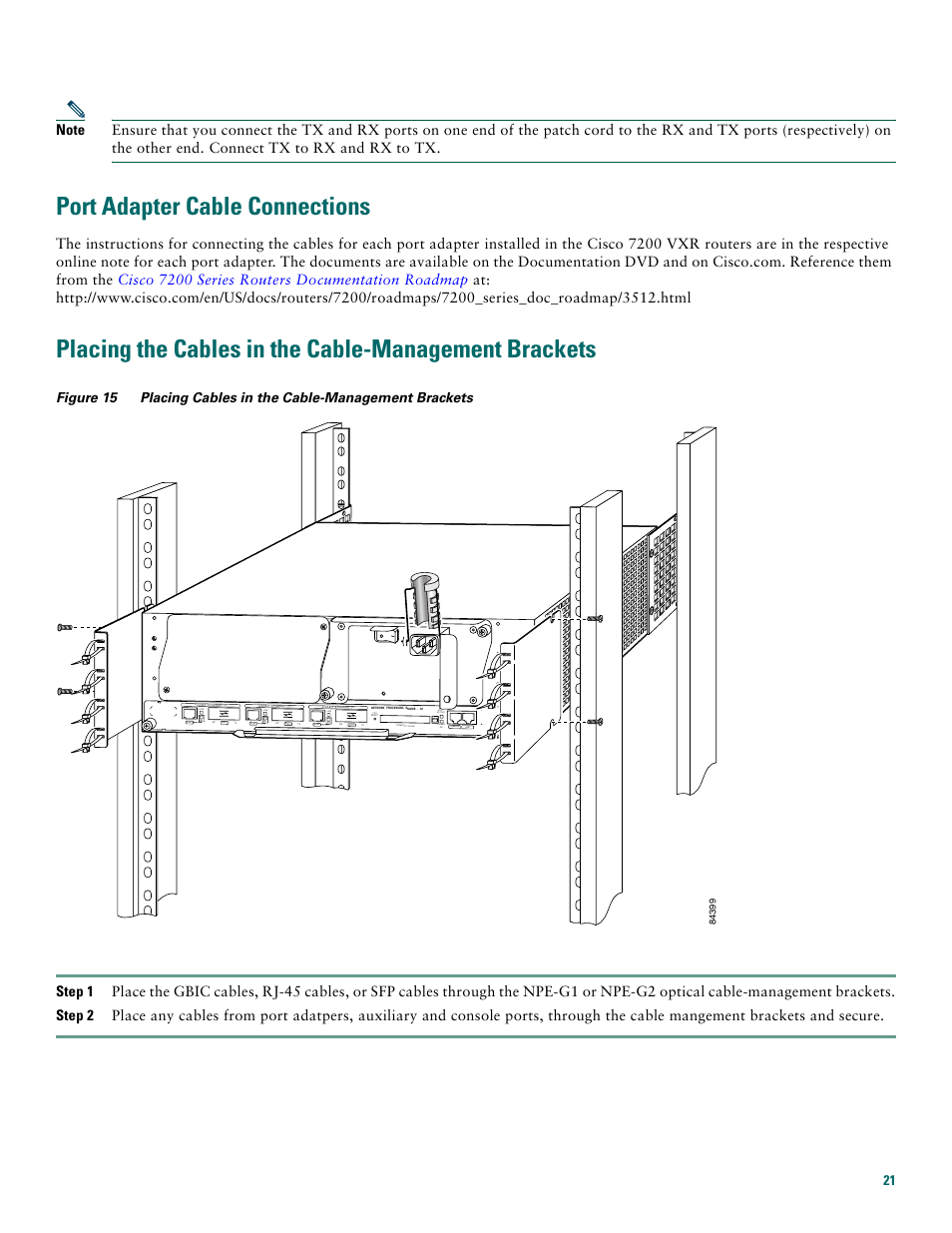 Port adapter cable connections | Cisco 7200 VXR User Manual | Page 21 / 48