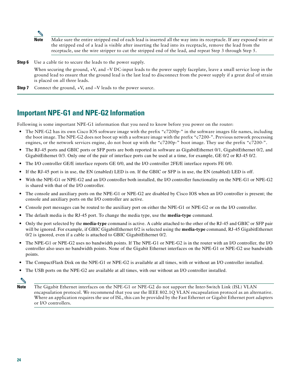 Important npe-g1 and npe-g2 information | Cisco 7200 VXR User Manual | Page 24 / 48