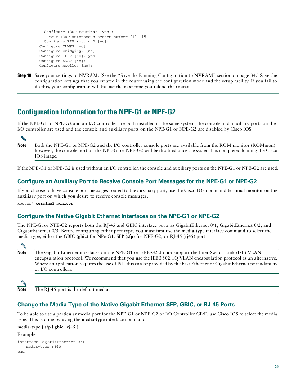 Configuration information for the npe-g1 or npe-g2 | Cisco 7200 VXR User Manual | Page 29 / 48