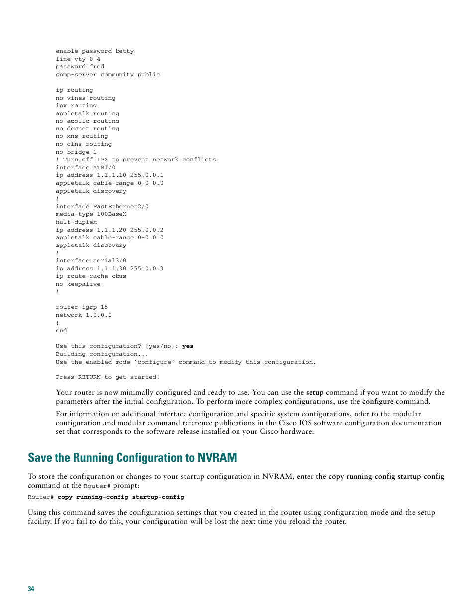 Save the running configuration to nvram | Cisco 7200 VXR User Manual | Page 34 / 48