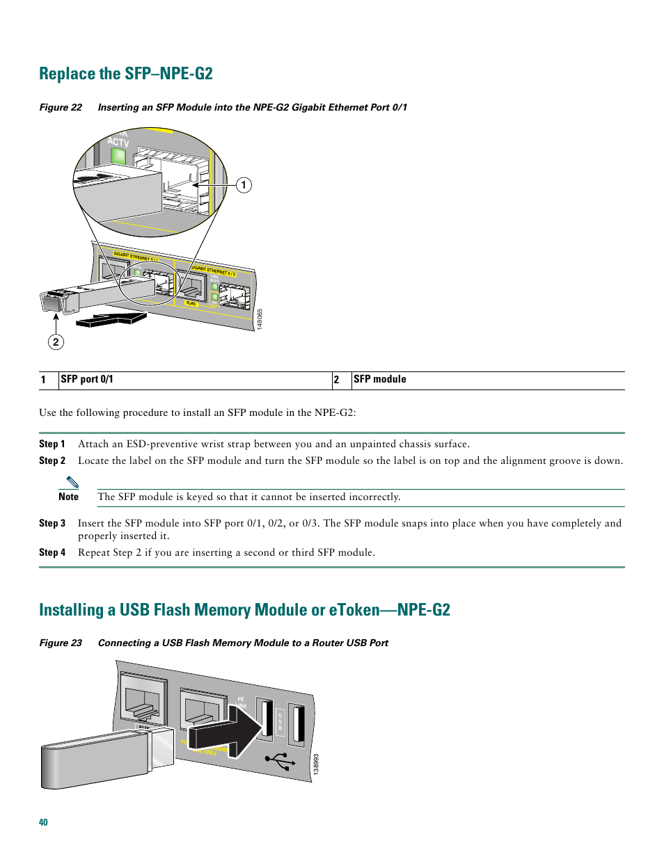 Replace the sfp-npe-g2, Replace the sfp–npe-g2, 1sfp port 0/1 2 sfp module | Cisco 7200 VXR User Manual | Page 40 / 48