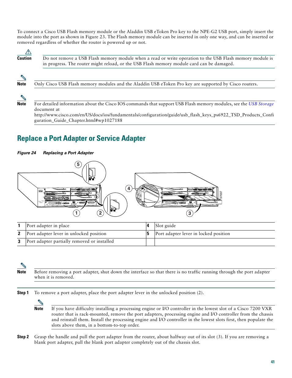 Replace a port adapter or service adapter | Cisco 7200 VXR User Manual | Page 41 / 48