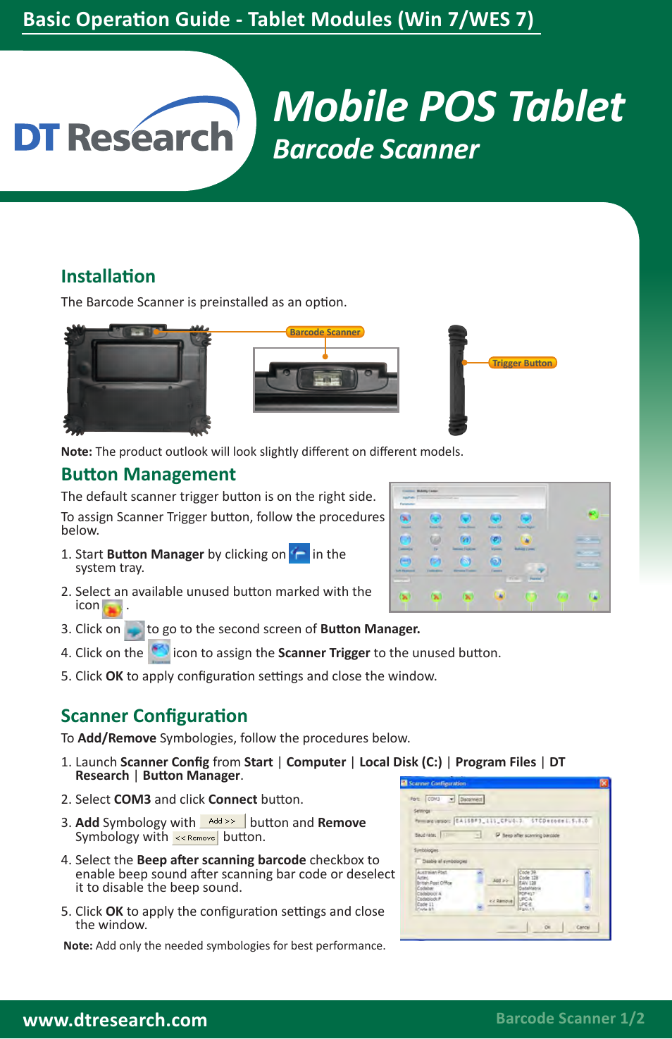 WebDT DT312/ DT362/ DT390/ DT390i Modules BOG (Win7/ WES7) User Manual | 7 pages