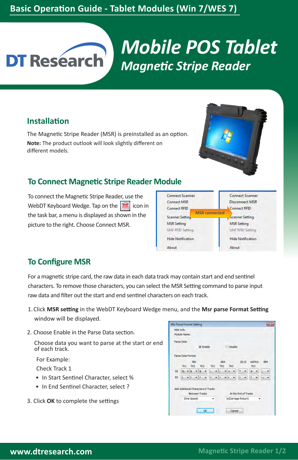 Mobile pos tablet, Magnetic stripe reader | WebDT DT312/ DT362/ DT390/ DT390i Modules BOG (Win7/ WES7) User Manual | Page 6 / 7