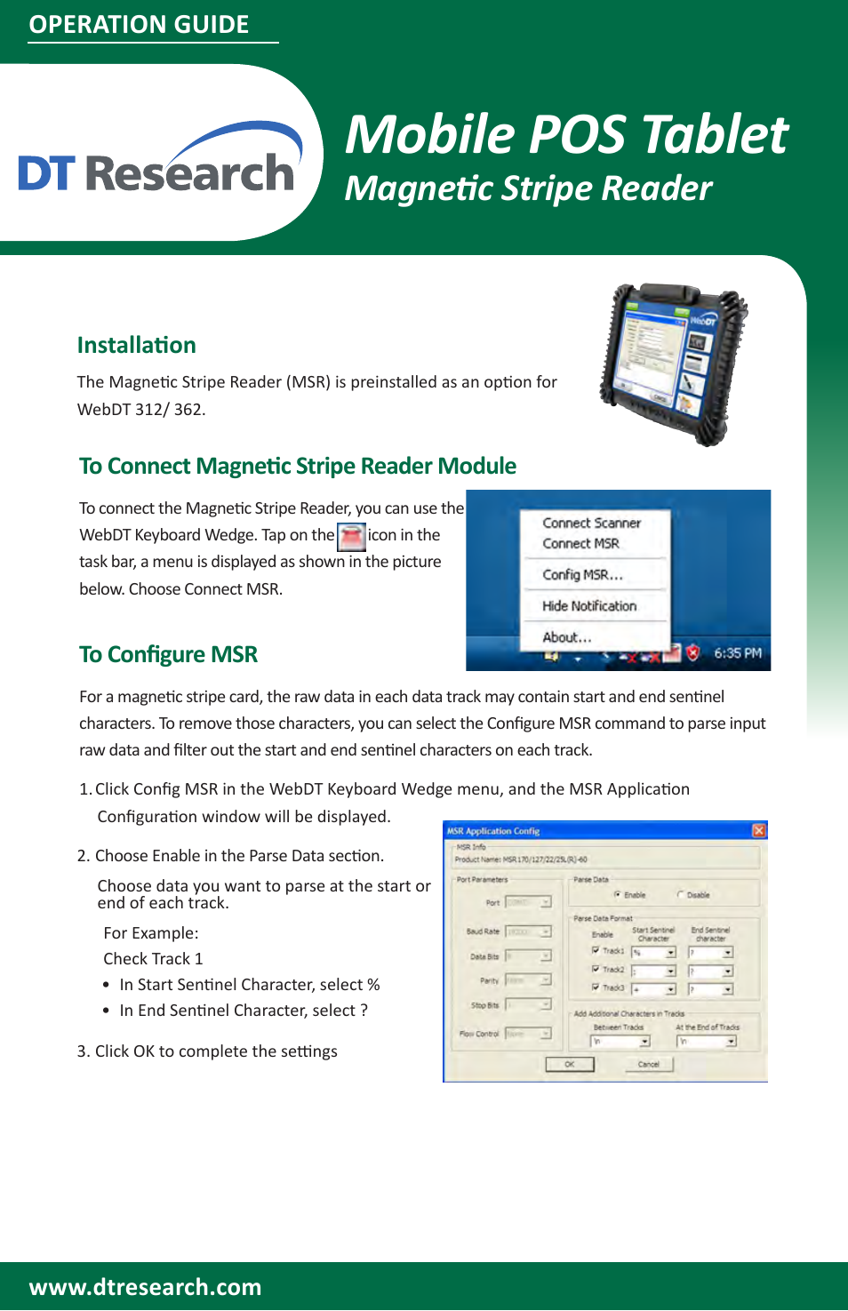 Mobile pos tablet, Magnetic stripe reader, Operation guide | WebDT DT312/ DT362 Modules BOG (XPE/ XPPro) User Manual | Page 5 / 6