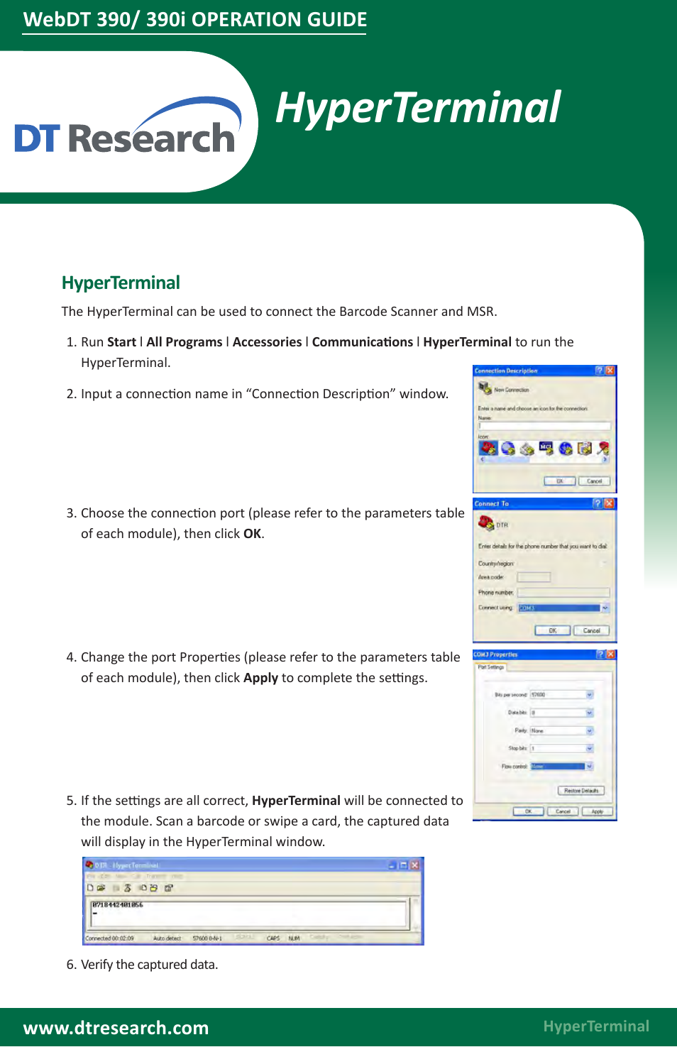 Hyperterminal | WebDT DT390/ DT390i Modules BOG (XPE/ XPPro) User Manual | Page 6 / 6