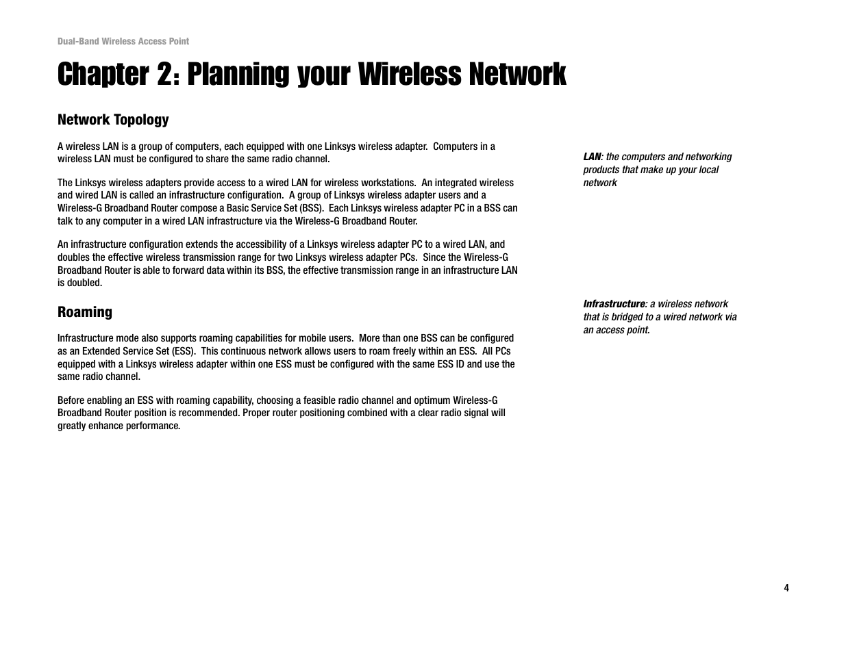 Chapter 2: planning your wireless network | Linksys WRT54G User Manual | Page 12 / 85