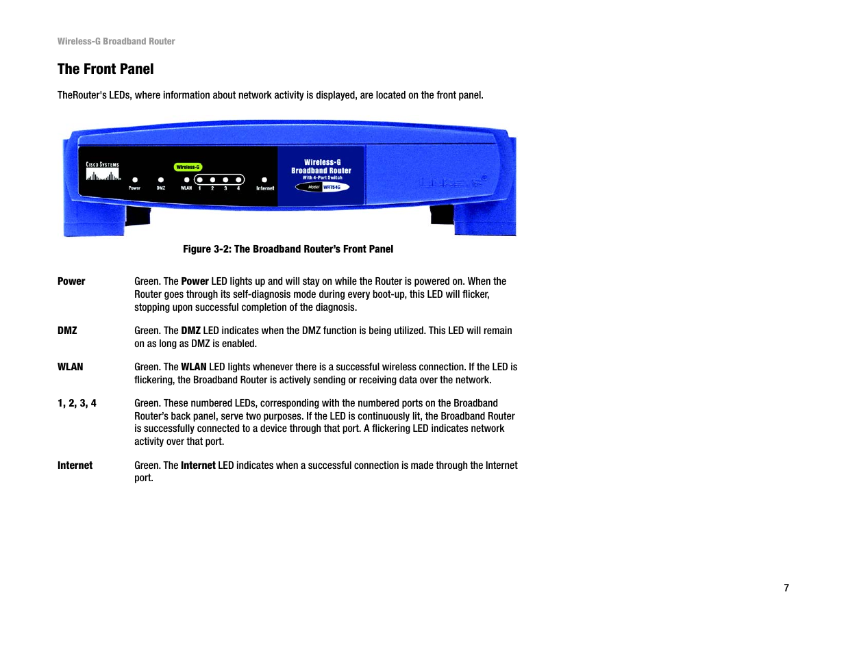 The front panel | Linksys WRT54G User Manual | Page 15 / 85