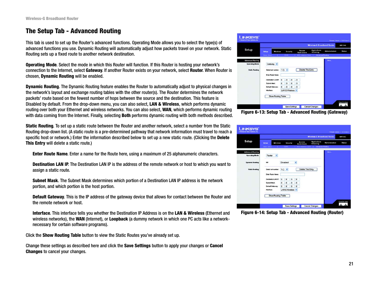 The setup tab - advanced routing | Linksys WRT54G User Manual | Page 30 / 85