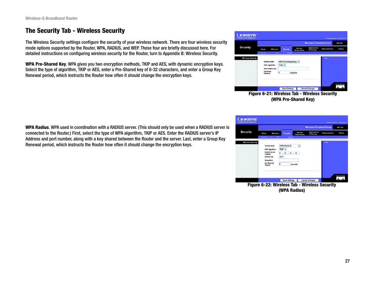 The security tab - wireless security | Linksys WRT54G User Manual | Page 36 / 85