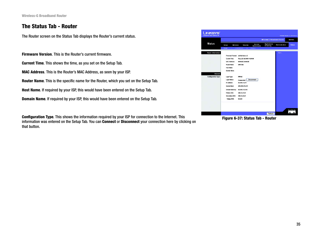 The status tab - router | Linksys WRT54G User Manual | Page 44 / 85