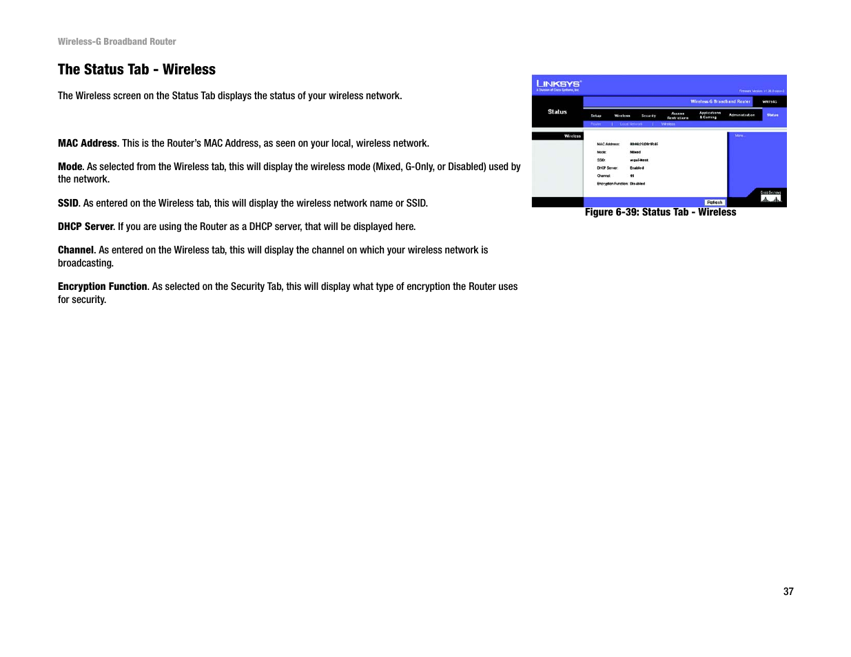 The status tab - wireless | Linksys WRT54G User Manual | Page 46 / 85