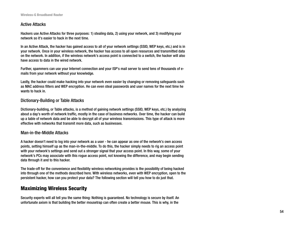 Maximizing wireless security | Linksys WRT54G User Manual | Page 63 / 85