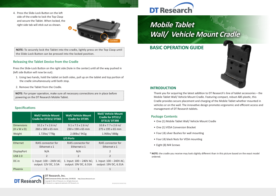 WebDT Wall/ Vehicle Mount Cradle User Manual | 2 pages