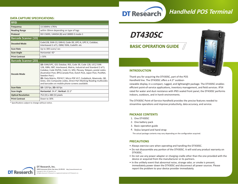 WebDT DT430SC User Manual | 2 pages