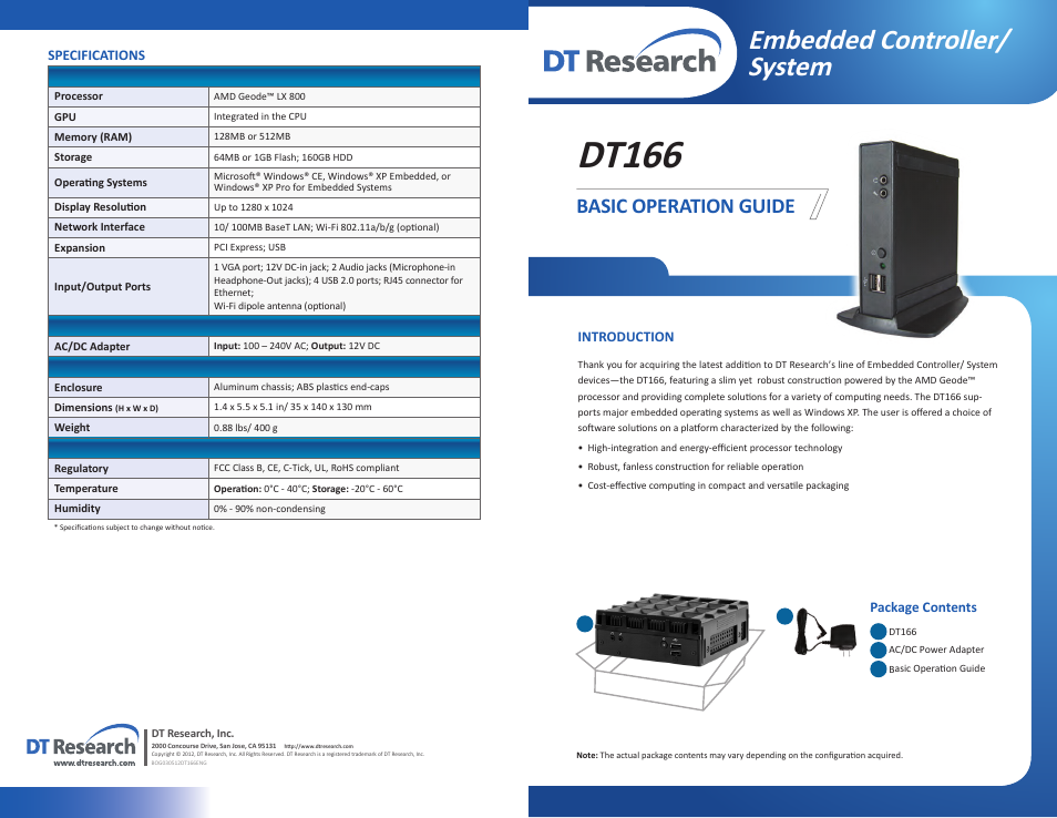 WebDT DT166 User Manual | 2 pages