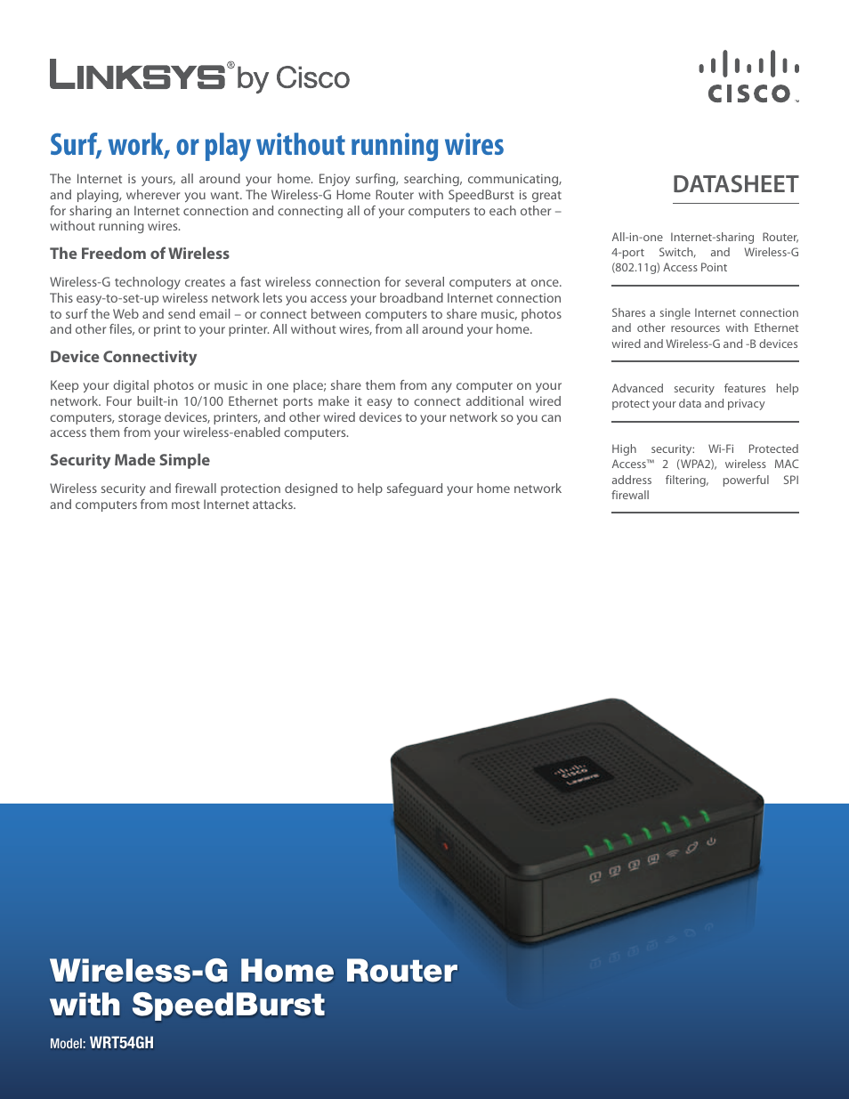 Cisco Wireless-G Home Router with SpeedBurst WRT54GH User Manual | 2 pages