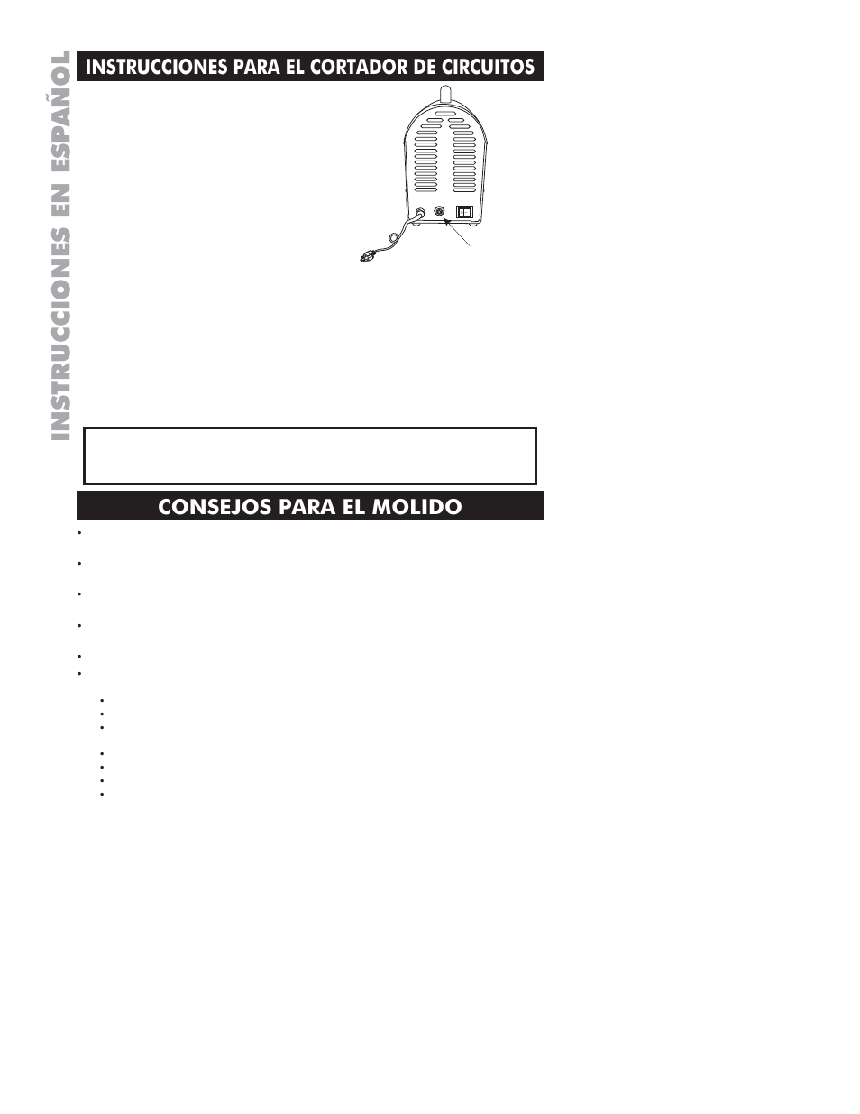 Instrucciones en esp añol, Instrucciones para el cortador de circuitos, Consejos para el molido | Weston Commercial Electric Meat Grinders User Manual | Page 38 / 64