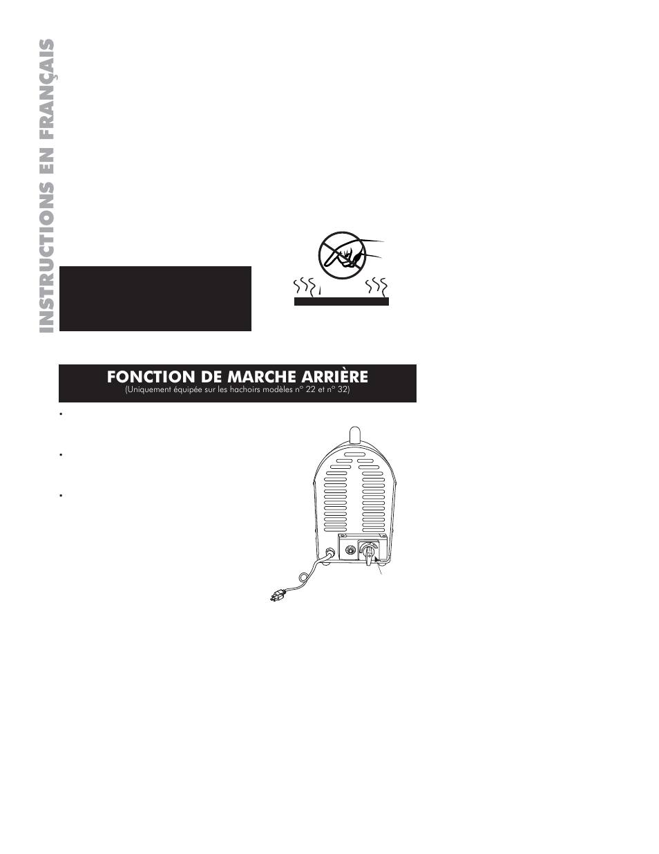 Instructions en français, Fonction de marche arrière | Weston Commercial Electric Meat Grinders User Manual | Page 58 / 64