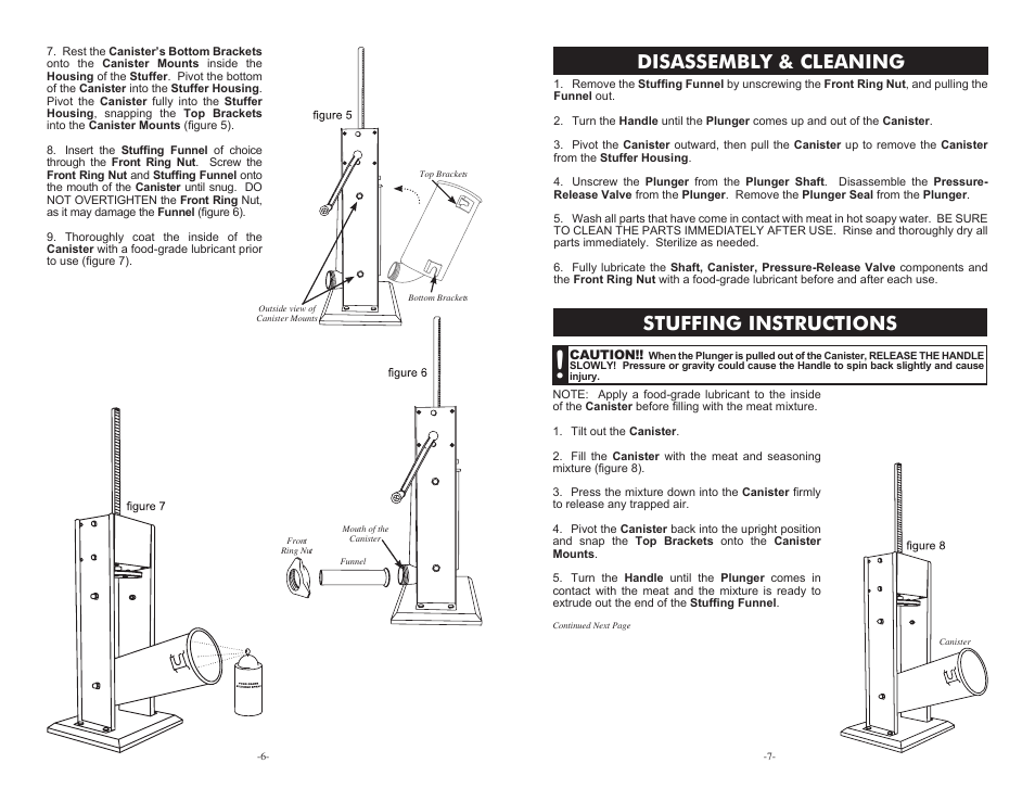 Disassembly & cleaning, Stuffing instructions | Weston 7 & 11 lb Vertical Sausage Stuffers User Manual | Page 6 / 6