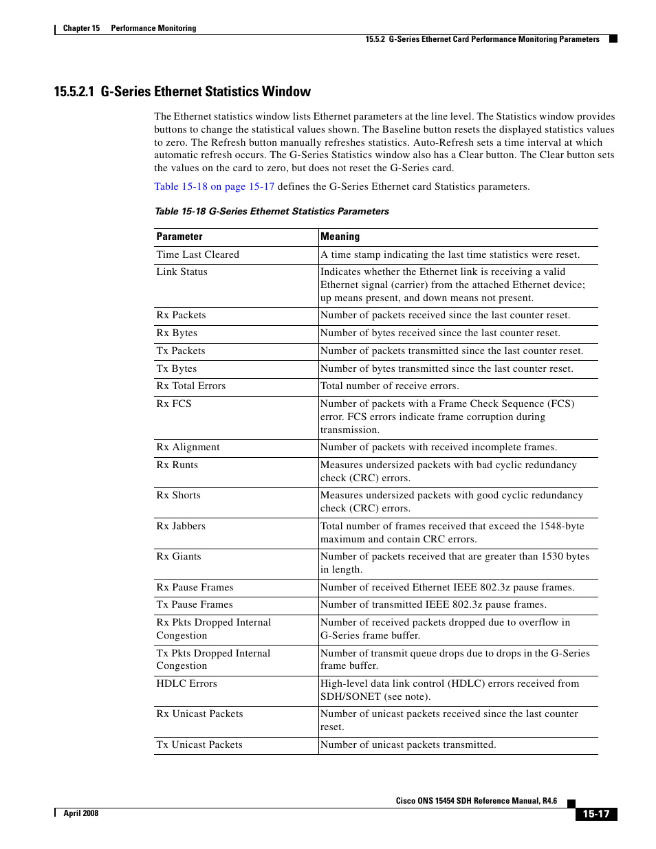 1 g-series ethernet statistics window | Cisco ONS 15454 SDH User Manual | Page 17 / 62