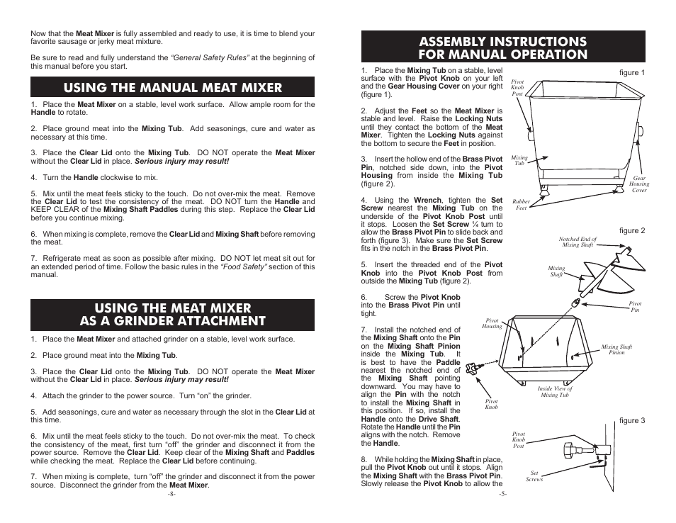 Assembly instructions for manual operation, Using the meat mixer as a grinder attachment, Using the manual meat mixer | Weston 44 lb Meat Mixer User Manual | Page 5 / 6