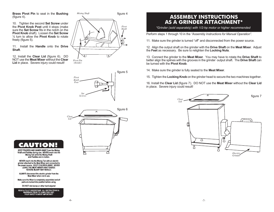 Assembly instructions as a grinder attachment | Weston 44 lb Meat Mixer User Manual | Page 6 / 6