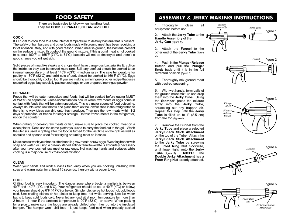 Food safety, Assembly & jerky making instructions | Weston Jerky Guns User Manual | Page 5 / 6