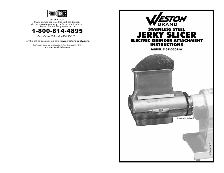 Weston Jerky Slicer Attachment (Stainless Steel) User Manual | 6 pages