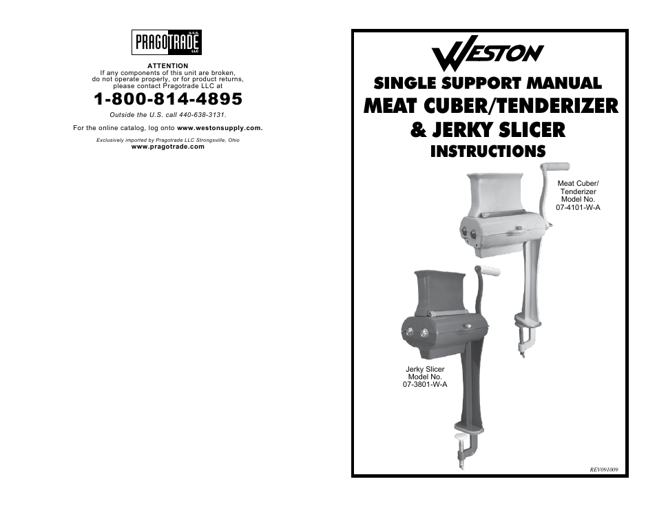 Weston Meat Cuber/Tenderizer & Jerky Slicer User Manual | 6 pages