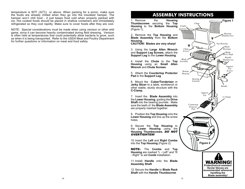 Assembly instructions warning | Weston Meat Cuber/Tenderizer & Jerky Slicer User Manual | Page 5 / 6