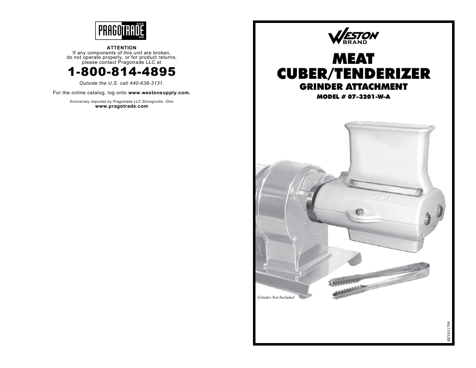 Weston Cuber/Tenderizer Grinder Attachment User Manual | 6 pages