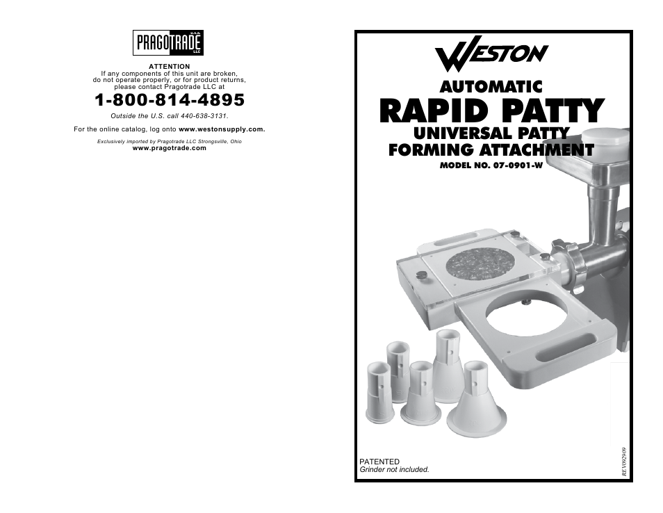 Weston Automatic Rapid Patty Attachment User Manual | 6 pages