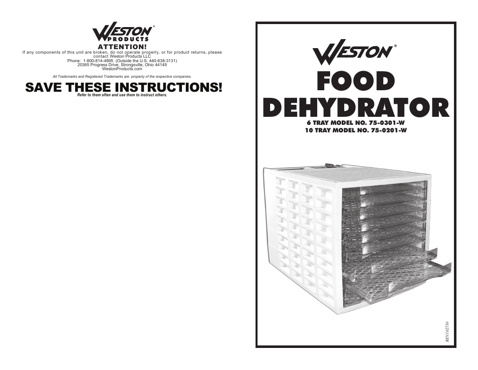 Weston Food Dehydrators User Manual | 8 pages